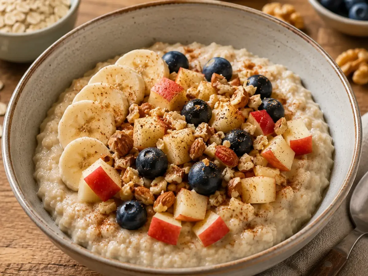 Haferflocken-Porridge – Warmer Porridge mit saisonalem Obst und Nüssen